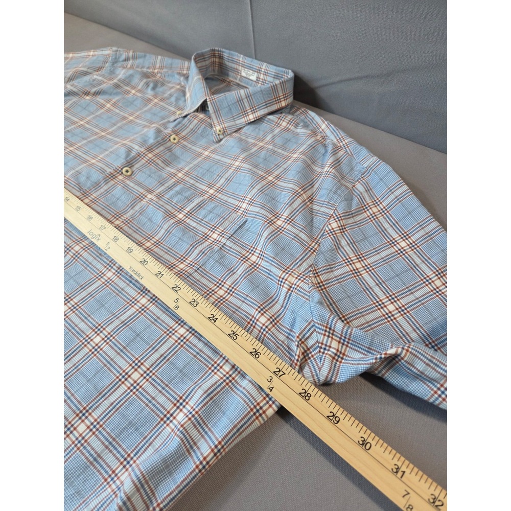 Peter Millar Shirt Mens 2 Extra Large Blue Plaid Golf Office Dress Wool Blend - Picture 7 of 8